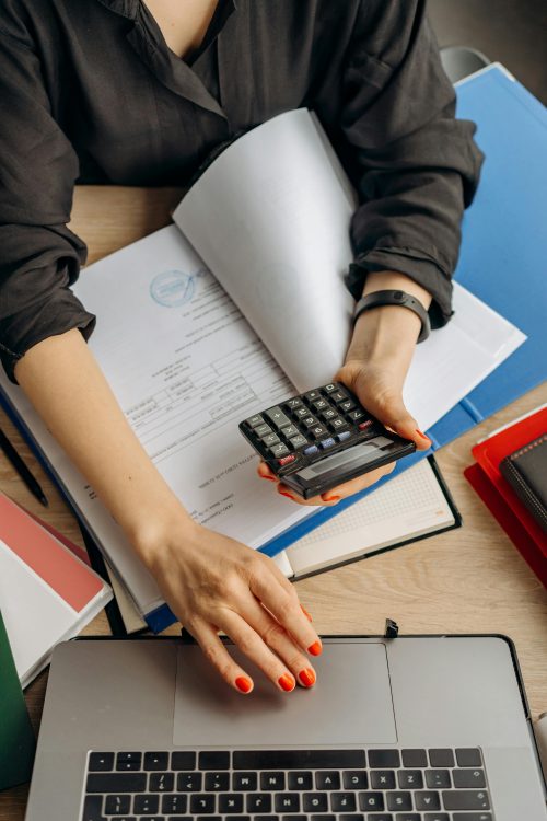 Accounting professional analyzing financial data on computer